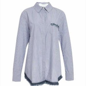 THAKOON ADDITION Blue Menswear Stripe Button Top
